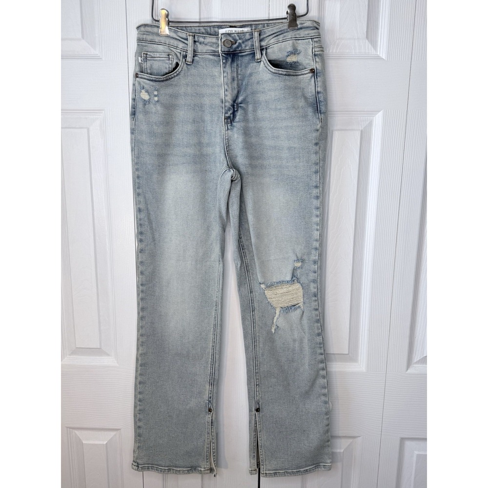 Judy Blue Straight‎ Leg Light Wash Distressed Ankle Slit Jeans Denim Size 9/29